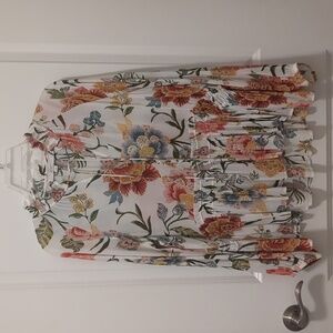 LOFT -  Poppy Bloom Smocked Tie Neck Blouse